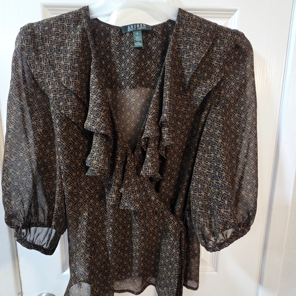 Ralph Lauren Brown Patterned Sheer Blouse